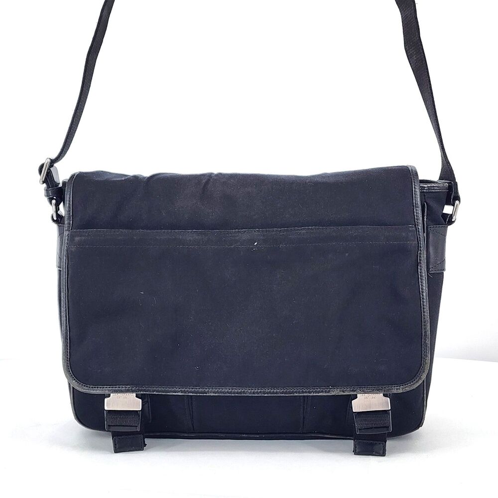 Coach RARE Vintage Leather Trim Buckle Black Messenger Bag Unisex